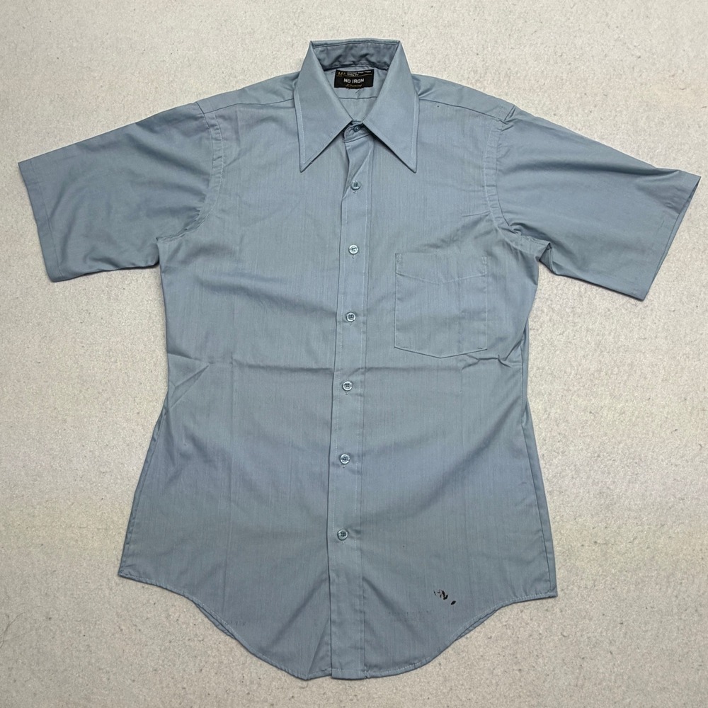 Vintage JCPenney MW No Iron Short‎ Sleeve Button Down Shirt Blue Collar Small